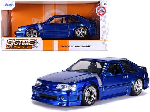 1989 Ford Mustang GT 5.0 Candy Blue with Silver Stripes "Bigtime Muscle" 1/24 Diecast Model Car by Jada
