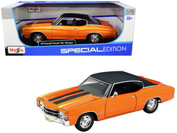 1971 Chevrolet Chevelle SS 454 Sport Metallic Orange with Black Top and Black Stripes 1/18 Diecast Model Car by Maisto