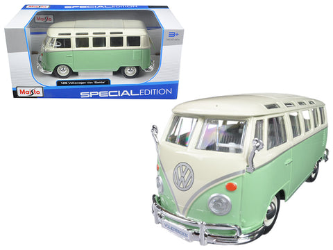 Volkswagen Samba Bus Green and Cream 1/25 Diecast Model by Maisto