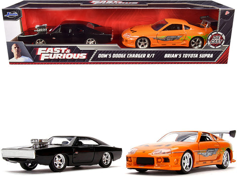 Dom's Dodge Charger R/T Black and Brian's Toyota Supra Orange (2 Piece Set) "Fast & Furious" Series 1/32 Diecast Model Cars by Jada