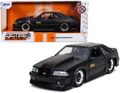 1989 Ford Mustang GT "Hooker" Matte Black with Red Stripes "Bigtime Muscle" 1/24 Diecast Model Car by Jada