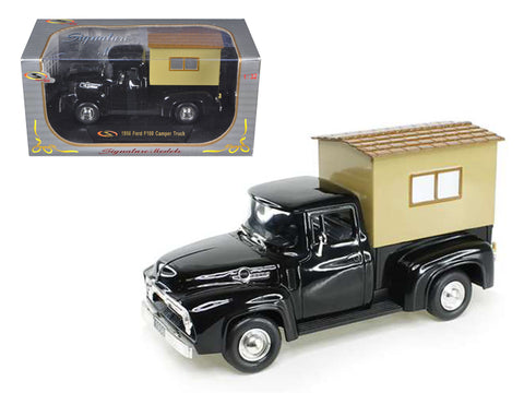1956 Ford F-100 Pickup Truck Black with Camper 1/32 Diecast Model by Signature Models