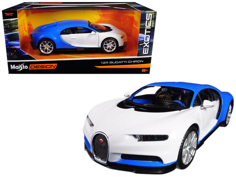 Bugatti Chiron White and Blue "Exotics" Series 1/24 Diecast Model Car by Maisto