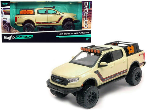 2019 Ford Ranger Lariat FX4 Pickup Truck Sand Tan with Stripes "Off Road" Series 1/27 Diecast Model by Maisto