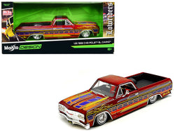 1965 Chevrolet El Camino Lowrider Candy Red Metallic with Graphics "Lowriders" Series 1/25 Diecast Model by Maisto