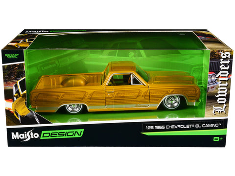 1965 Chevrolet El Camino Lowrider Gold Metallic with Graphics "Lowriders" Series 1/25 Diecast Model Car by Maisto