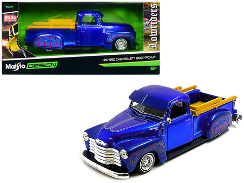 1950 Chevrolet 3100 Pickup Truck Lowrider Candy Blue with Graphics "Lowriders" Series 1/25 Diecast Model by Maisto