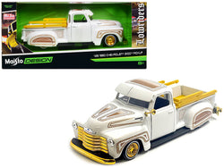 1950 Chevrolet 3100 Pickup Truck Lowrider White with Graphics and Gold Wheels "Lowriders" Series 1/25 Diecast Model by Maisto