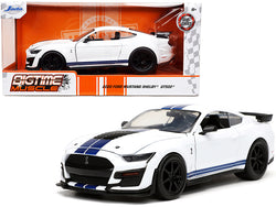 2020 Ford Mustang Shelby GT500 White with Blue Stripes "Bigtime Muscle" 1/24 Diecast Model Car by Jada