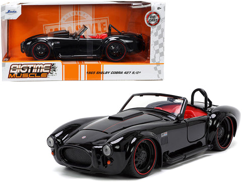 1965 Shelby Cobra 427 S/C Black with Matte Black and Red Stripes and Red Interior "Bigtime Muscle" Series 1/24 Diecast Model Car by Jada