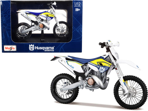 Husqvarna FE 501 White and Blue with Yellow Stripes Motorcycle 1/12 Diecast Model by Maisto