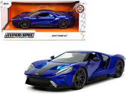 2017 Ford GT Candy Blue with Gray Stripes "Hyper-Spec" Series 1/24 Diecast Model Car by Jada