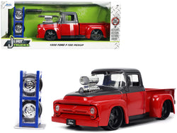 1956 Ford F-100 Pickup Truck Red and Dark Gray Metallic with Extra Wheels "Just Trucks" Series 1/24 Diecast Model by Jada