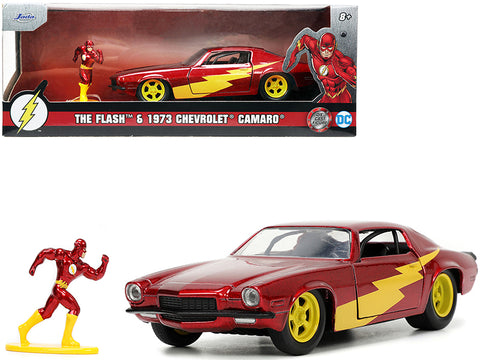1973 Chevrolet Camaro Red Metallic with The Flash Diecast Figure "DC Comics" Series "Hollywood Rides" 1/32 Diecast Model Car by Jada