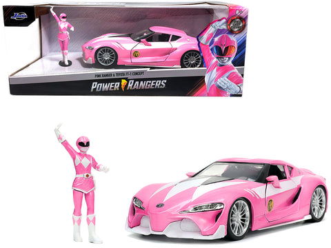Toyota FT-1 Concept Pink Metallic and Pink Ranger Diecast Figurine "Power Rangers" "Hollywood Rides" Series 1/24 Diecast Model Car by Jada