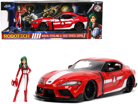 2020 Toyota Supra Red with Graphics and Miriya Sterling Diecast Figure "Robotech" "Hollywood Rides" Series 1/24 Diecast Model Car by Jada