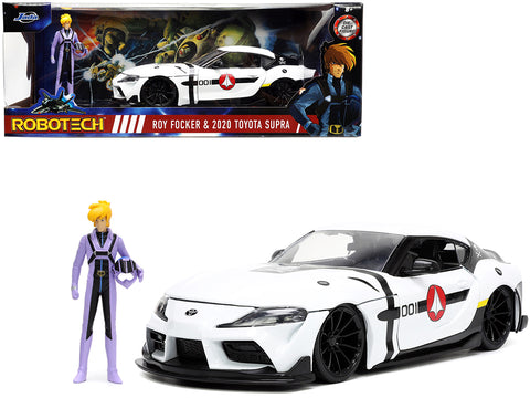 2020 Toyota Supra White and Roy Focker Diecast Figure "Robotech" "Hollywood Rides" Series 1/24 Diecast Model Car by Jada