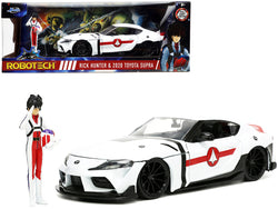 2020 Toyota Supra White and Rick Hunter Diecast Figure "Robotech" "Hollywood Rides" Series 1/24 Diecast Model Car by Jada