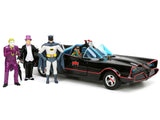 1966 Classic Batmobile with Diecast Batman The Joker The Penguin and Plastic Robin Figures Sitting Inside The Car "Batman" TV Series (1966) "Hollywood Rides" Series 1/24 Diecast Model Car by Jada