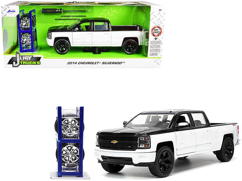2014 Chevrolet Silverado Z71 Pickup Truck Black and White with Extra Wheels "Just Trucks" Series 1/24 Diecast Model by Jada
