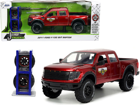 2011 Ford F-150 SVT Raptor Pickup Truck Candy Red Metallic "Mickey Thompson Tires & Wheels" with Extra Wheels "Just Trucks" Series 1/24 Diecast Model by Jada