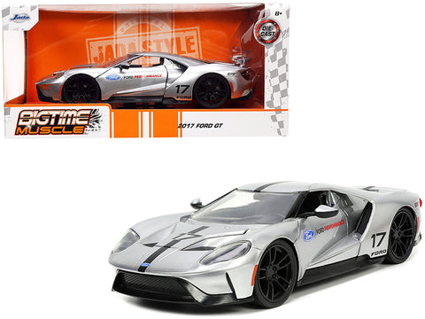 2017 Ford GT #17 Silver Metallic with Black Stripes "Ford Performance" "Bigtime Muscle" Series 1/24 Diecast Model Car by Jada