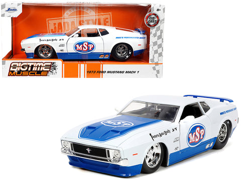 1973 Ford Mustang Mach 1 "MSP" White Metallic and Blue "Bigtime Muscle" Series 1/24 Diecast Model Car by Jada