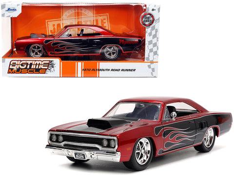 1970 Plymouth Road Runner Candy Red Metallic and Black with Flames "Bigtime Muscle" Series 1/24 Diecast Model Car by Jada