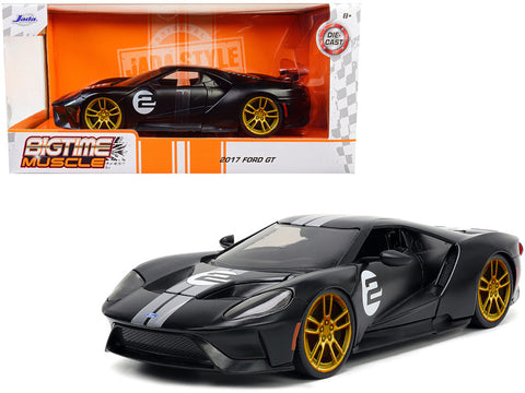 2017 Ford GT #2 Matte Black with Silver Stripes and Gold Wheels "Bigtime Muscle" Series 1/24 Diecast Model Car by Jada
