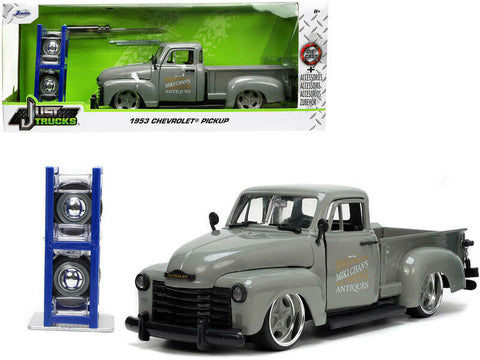 1953 Chevrolet Pickup Truck Gray "Miki Chan's Antiques" with Extra Wheels "Just Trucks" Series 1/24 Diecast Model by Jada