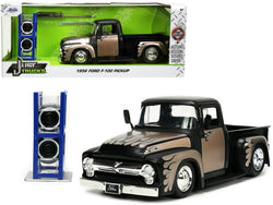 1956 Ford F-100 Pickup Truck Matte Black and Champagne with Flames with Extra Wheels "Just Trucks" Series 1/24 Diecast Model by Jada