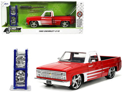 1985 Chevrolet C-10 Pickup Truck Red with White Top and Graphics with Extra Wheels "Just Trucks" Series 1/24 Diecast Model by Jada