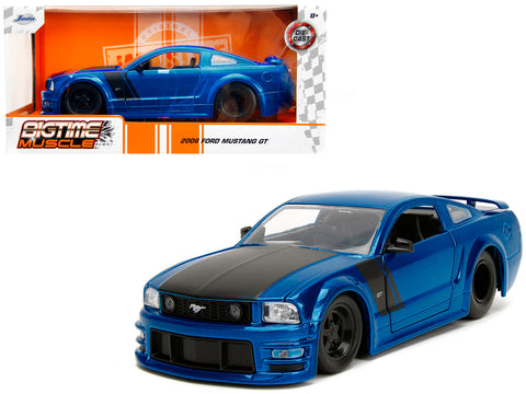 2006 Ford Mustang GT Blue Metallic with Matte Black Hood and Stripes "Bigtime Muscle" Series 1/24 Diecast Model Car by Jada