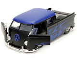 1963 Volkswagen Bus Pickup Truck Matte Black with Matte Blue Top and Flames Graphics "Punch Buggy" Series 1/24 Diecast Model by Jada