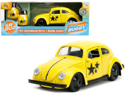 1959 Volkswagen Beetle Yellow with Black Graphics and Boxing Gloves Accessory "Punch Buggy" Series 1/32 Diecast Model Car by Jada