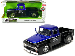 1956 Ford F-100 Pickup Truck Black and Blue Metallic with Ford Graphics "Just Trucks" Series 1/24 Diecast Model by Jada