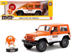 2017 Jeep Wrangler Orange Metallic and White and Orange M&M Diecast Figure "M&M's" "Hollywood Rides" Series 1/24 Diecast Model by Jada