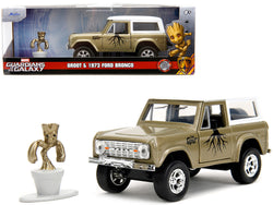 1973 Ford Bronco Gold Metallic with White Top and Groot Diecast Figure "Guardians of the Galaxy" "Marvel" Series 1/32 Diecast Model by Jada