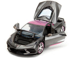 2020 Chevrolet Corvette Stingray Gray Metallic with Pink Carbon Hood and Top "Pink Slips" Series 1/24 Diecast Model Car by Jada