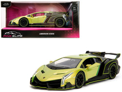 Lamborghini Veneno Lime Green Metallic and Matt Black "Pink Slips" Series 1/24 Diecast Model Car by Jada