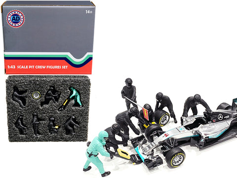 "Formula One F1 Pit Crew" (7 Figure Set) Team Black for 1/43 Scale Models by American Diorama