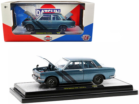 1970 Datsun 510 Blue Metallic with Dark Blue Stripes Limited Edition to 3,850 pieces Worldwide 1/24 Diecast Model Car by M2 Machines