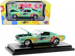 1966 Ford Mustang Fastback 2+2 Seafoam Green and Light Green Striped with Flower Graphics "Hurst Power Flowers" Limited Edition to 6,550 pieces Worldwide 1/24 Diecast Model Car by M2 Machines