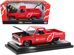 1973 Chevrolet Cheyenne 10 Pickup Truck Bright Red with Black Hood "Chevrolet Performance" Limited Edition to 7,250 pieces Worldwide 1/24 Diecast Model by M2 Machines