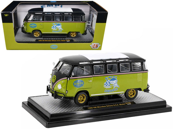 1960 Volkswagen Microbus Deluxe U.S.A. Model Lime Green and Black "EMPI Equipped" Limited Edition to 6,550 pieces Worldwide 1/24 Diecast Model by M2 Machines