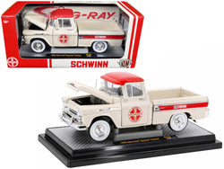 1958 Chevrolet Apache Cameo Pickup Truck Wimbledon White with Red Top "Schwinn" Limited Edition to 6,550 pieces Worldwide 1/24 Diecast Model by M2 Machines