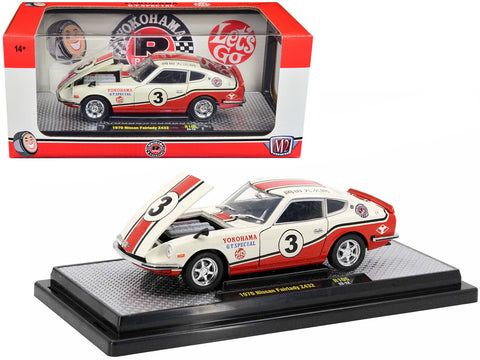 1970 Nissan Fairlady Z 432 RHD (Right Hand Drive) #3 Wimbledon White with Red and Black Stripes "Yokohama GT Special" Limited Edition to 5,250 pieces Worldwide 1/24 Diecast Model Car by M2 Machines