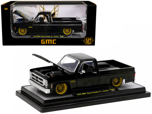 1976 GMC Sierra Grande 15 Custom Pickup Truck Black with Golden Eagle on Hood Limited Edition to 6,950 pieces Worldwide 1/24 Diecast Model by M2 Machines