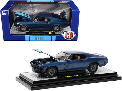 1970 Ford Mustang Mach 1 428 Dark Blue Metallic with Bright Blue Stripes Limited Edition to 7,000 pieces Worldwide 1/24 Diecast Model Car by M2 Machines