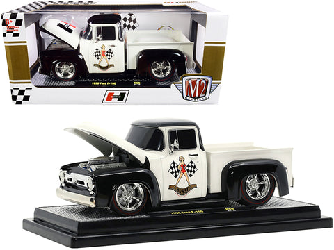 1956 Ford F-100 Pickup Truck "Hurst" Wimbledon White and Black Limited Edition to 7,000 pieces Worldwide 1/24 Diecast Model by M2 Machines